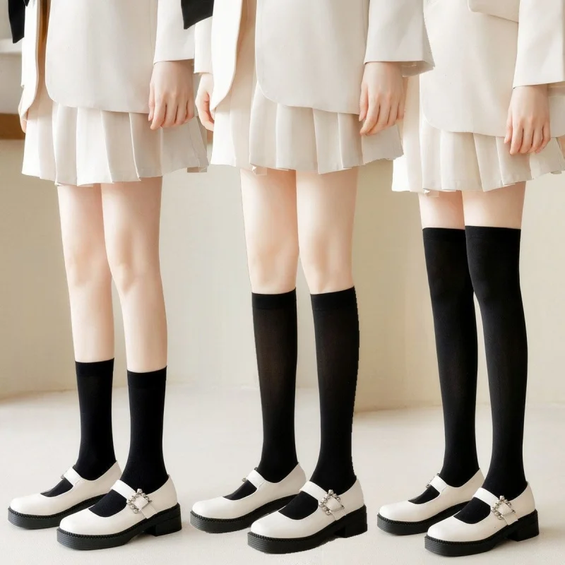 

Uniform Solid Color Calf Socks Long Tube Knee Length Socks Japanese Japanese Style Tube Socks Velvet White and Black Students' s