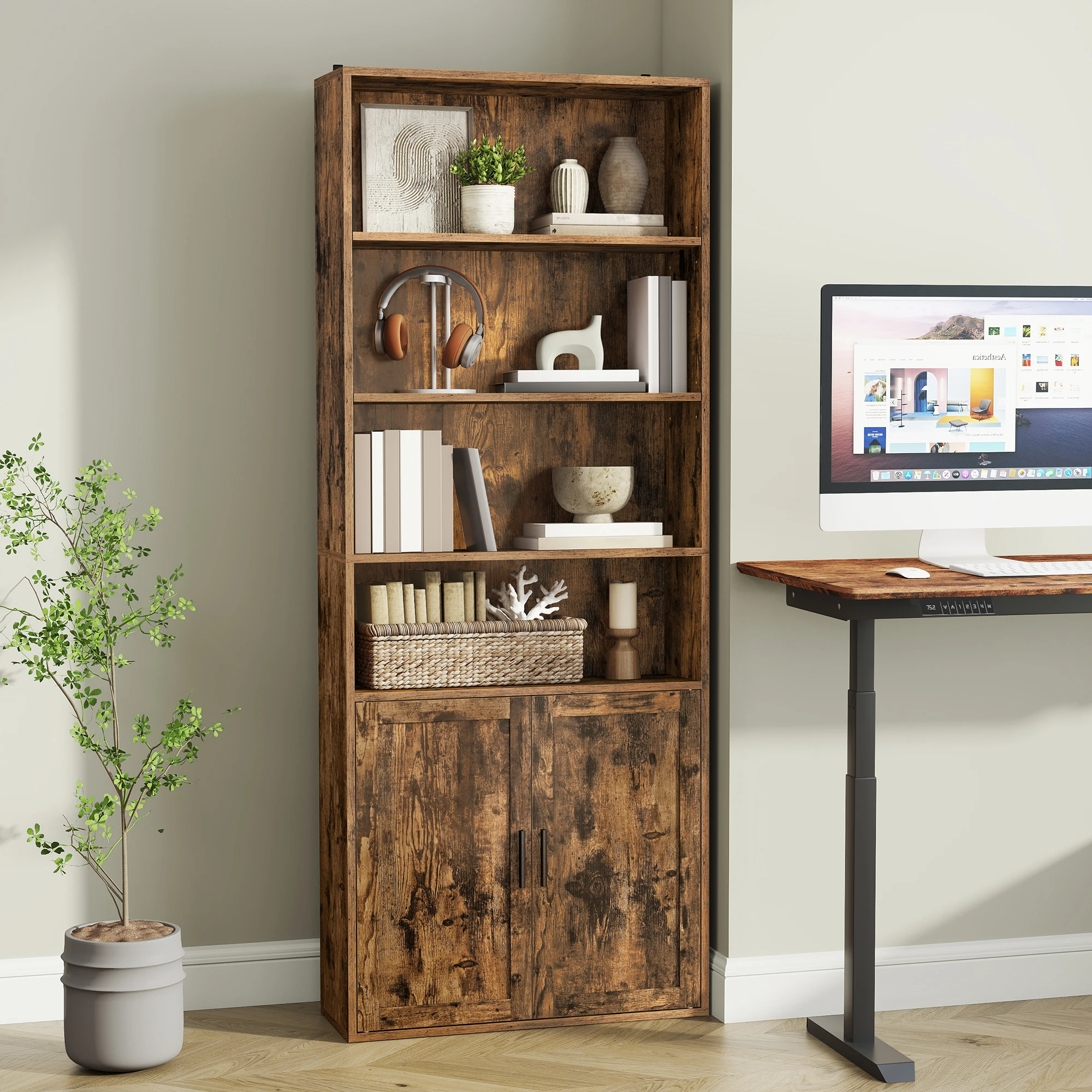 VASAGLE Bookcase, 6-Tier Tall Bookshelf, Book Shelf with Door, Shelving Unit, for Living Room, Home Office