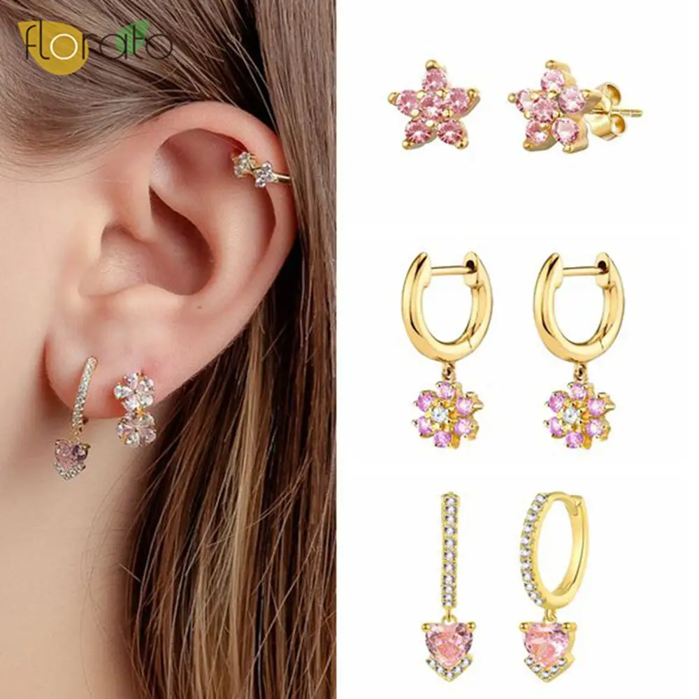 

925 Sterling Silver Ear Needle Fashionable and High-end Circular Petal Design Earrings Colored Zircon Hoop Earrings Jewelry