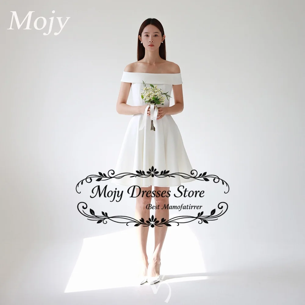 

Mojy A-line Korea Wedding Mini-Length Dress Photo Shoot Bridal Gown Simple Off the Shoulder Bride Gowns Customized 2026