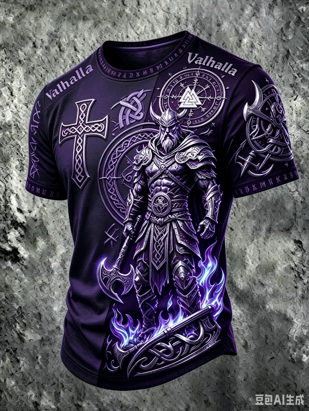 Nordische Mythologie, Valhalla-Krieger, 3D-Druck, lässiges Street-Punk-Outdoor-Fitness-T-Shirt für Herren, große Größen, Eltern-Kind-Top – Detail 4