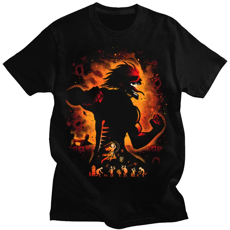 Attack on Titan Gigante talla europea de manga corta para hombre, camiseta de cuello redondo de moda Sunburst, camisa inferior cómoda