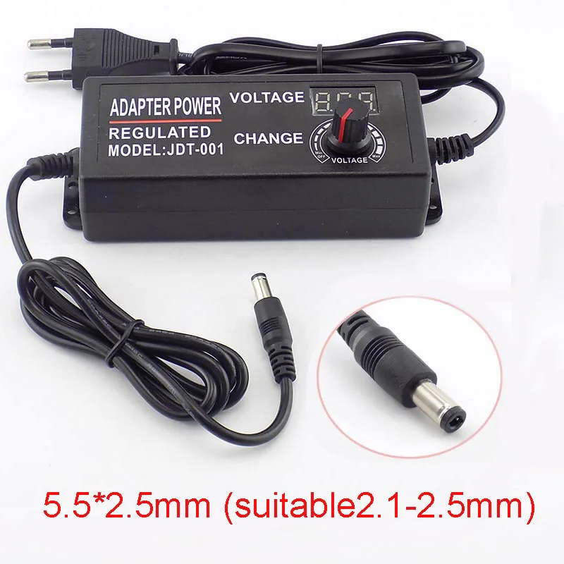 Adjustable Adapter AC 100-220V to DC 3-12V 5A Power Supply for Led Strip Light Display Screen Charger 5.5*2.5mm US EU AU PLUG