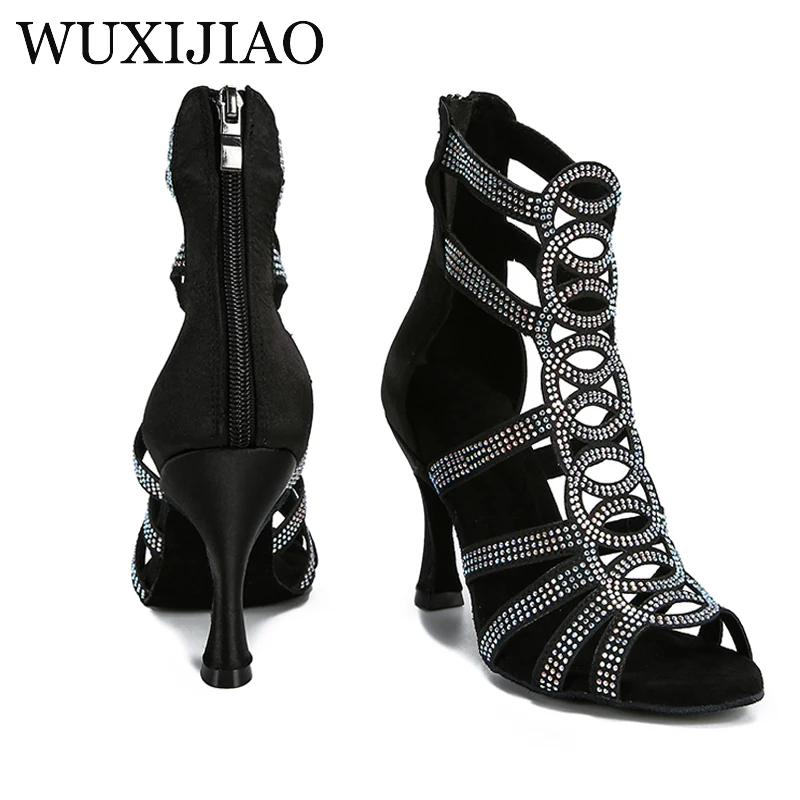 Hollow diamond inlaid Latin dance shoes for women\'s new professional soft sole dance shoes Latin American dance bachata high hee