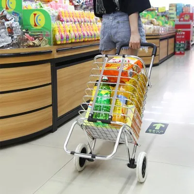 

Large Capacity Folding Shopping Trolley Climbing Stairs Household Aluminum Alloy Trailer Hand Cart Grocery Organizer Handcart