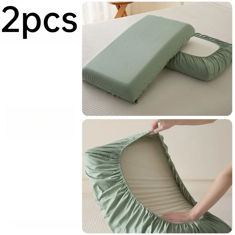 2pcs Thick Quilted Cotton Pillow Cover Thin Breathable Sweat Wicking Curved Solid Pillow Protector For Bedroom