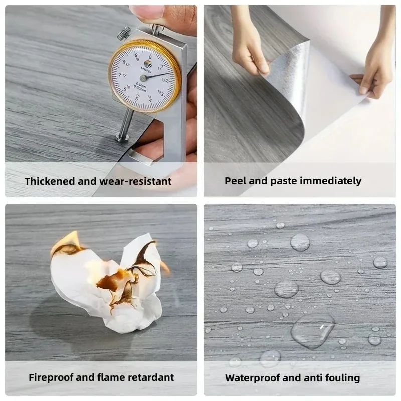 Peel & Stick Vinyl Plank Flooring Wood Grain Self-adhesive Waterproof Tile Sticker for Living Room Bathroom Bedroom Office