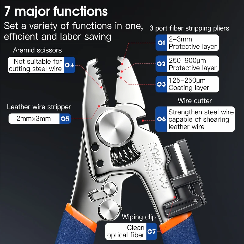 COMPTYCO F6/F7/F9 Fiber Optic Stripper Optical Fiber Cable Stripping Pliers FTTH Stainless Steel Multifunctional Stripping Tool