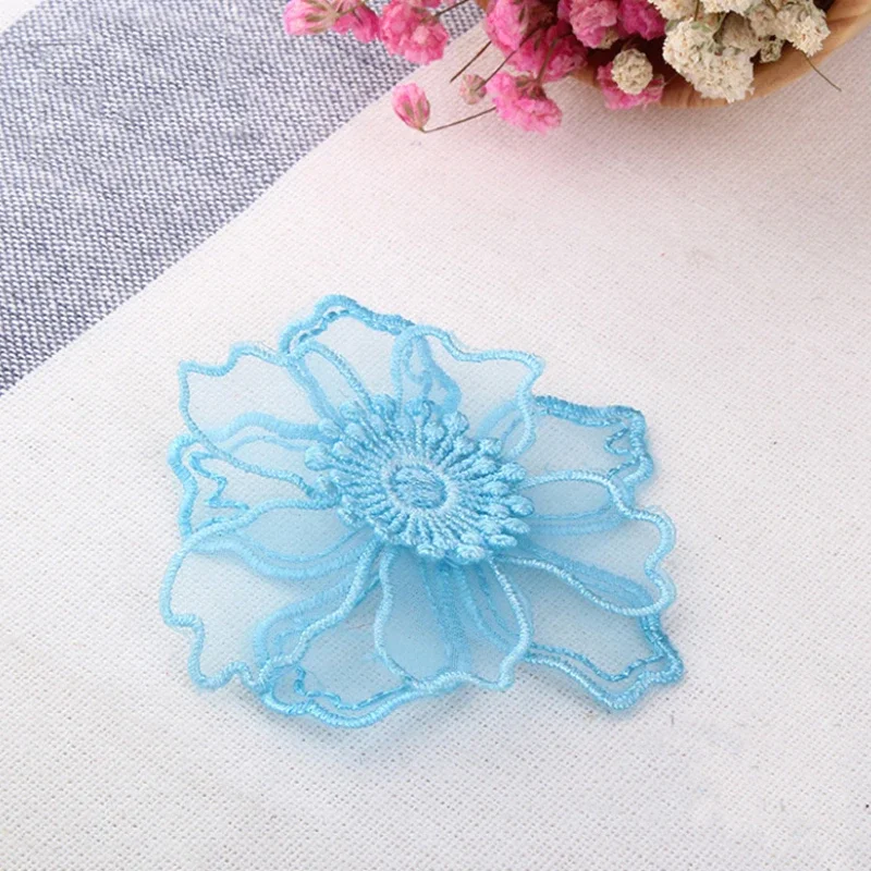 Ganza Double Layer Lace Flower Appliques, DIY Craft, Black, Pink, Blue, Yellow, Red, White, Free Shipping, 5Pcs, Lot