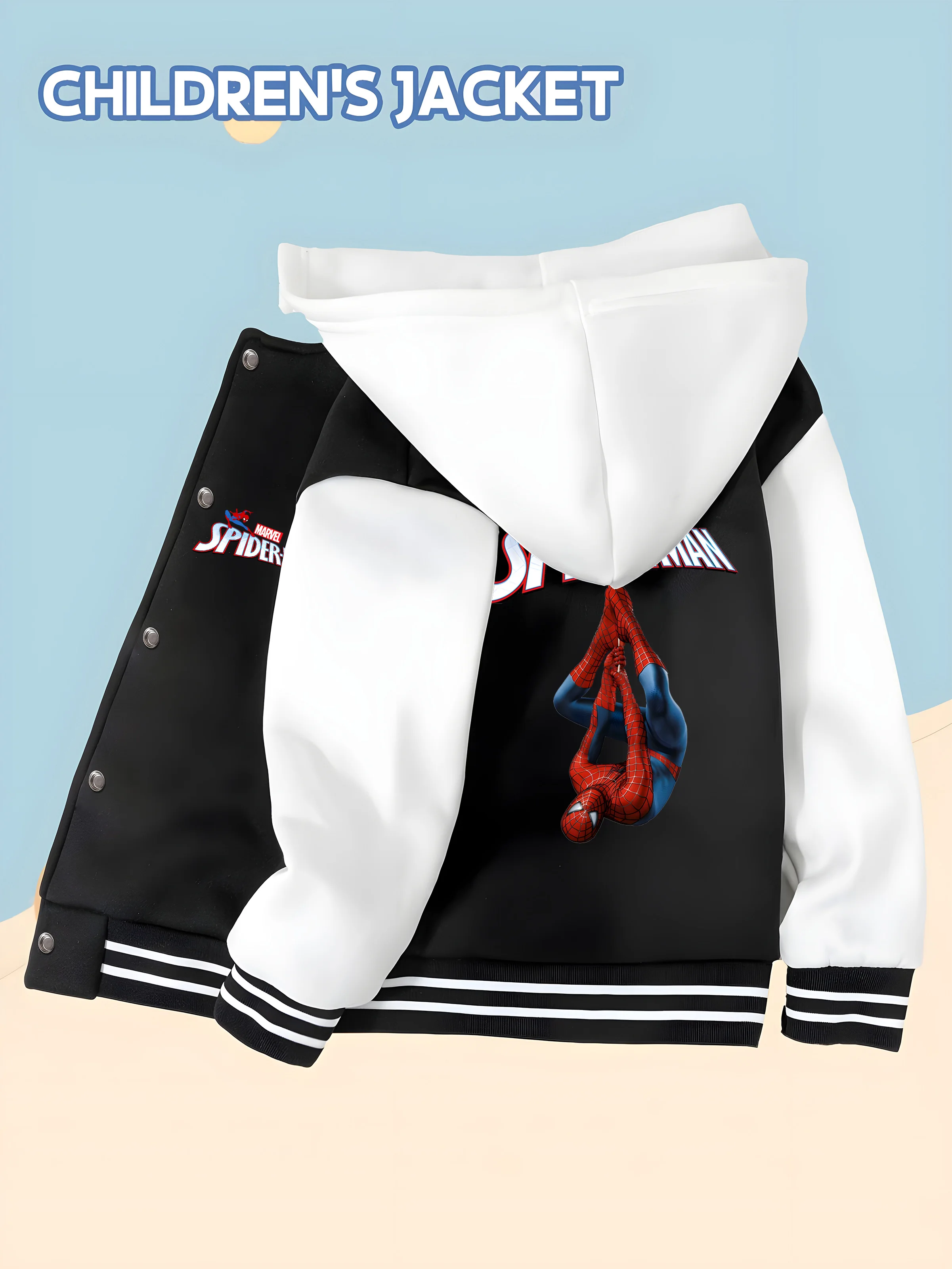 

MINISO Marvel Spider-Man Upside-Down Children's Baseball Jacket - Soft and Skin-Friendly Fabric, Autumn and Winter Casual Jacket