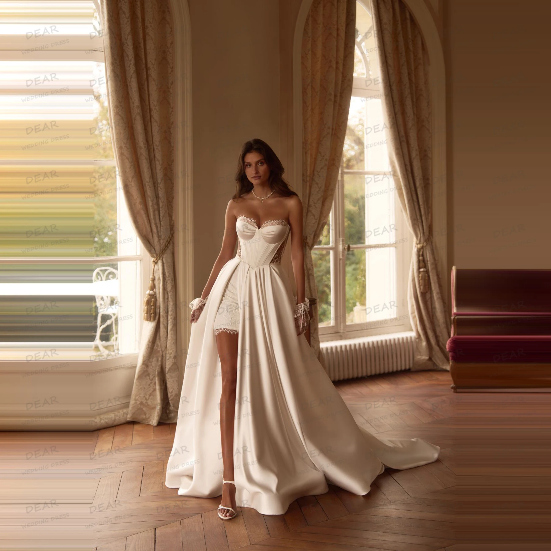 

Simple Wedding Dresses A Line Woman's Bride Gowns Sexy Sweetheart Sleeveless Sexy High Split Vestidos De Novia Party Customized