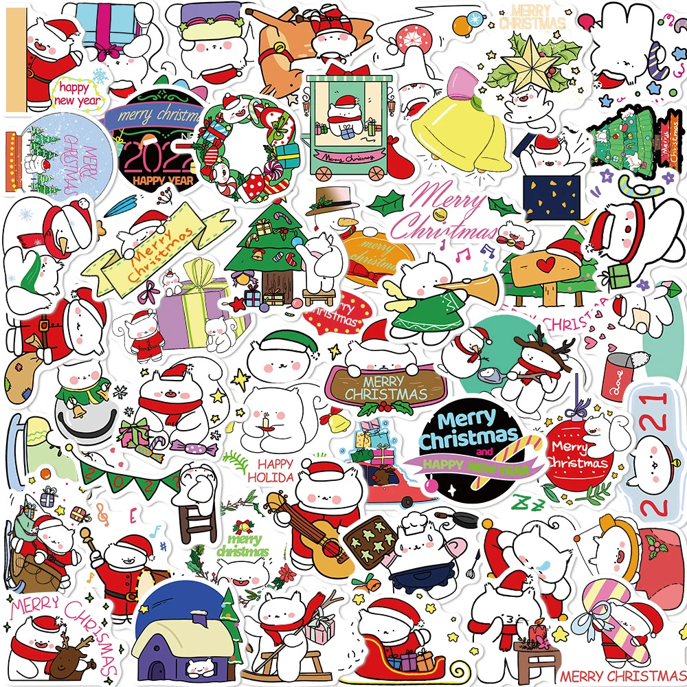 10/30/50pcs Merry Christmas Cartoon Stickers Aesthetic DIY Windows Scrapbooking Santa Snowman Decor Decal Cute Sticker Kids Gift