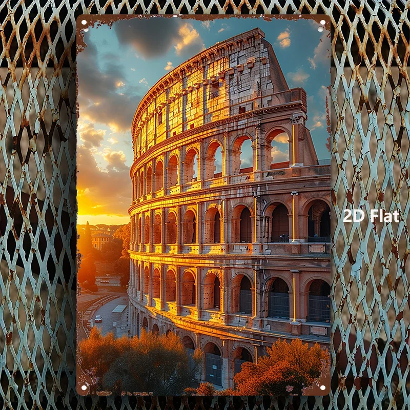 Metal Iron Rome Colosseum Wall Art Decor 8x12 Inch Vintage Architectural Sign for Home Garden Office