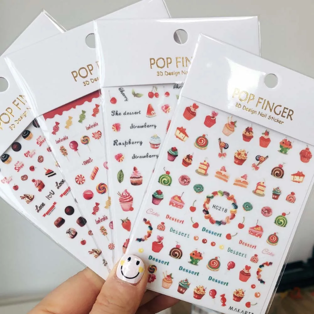

1Pcs 3D Dessert Nail Art Sticker Strawberry Fruit Cake Decals Cupcake Sweet Candy Decorations Self-Adhesive Nail Slider