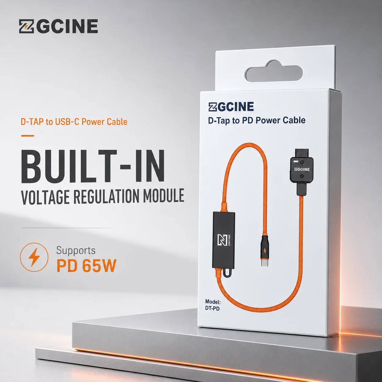 ZGCINE DT-PD 65W D-Tap to USB-C PD Fast Charging Cable Bidirectional Braided 180 Degree Plug for V-Mount Batteries and Cameras