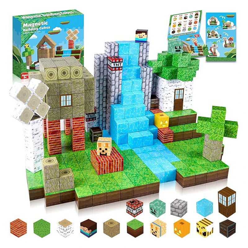مجموعة مكعبات مغناطيسية لبنات البناء المغناطيسية للأولاد والبنات والأطفال من سن 3 سنوات فما فوق نموذج DIY هدية لعبة حسية للجذع للأطفال