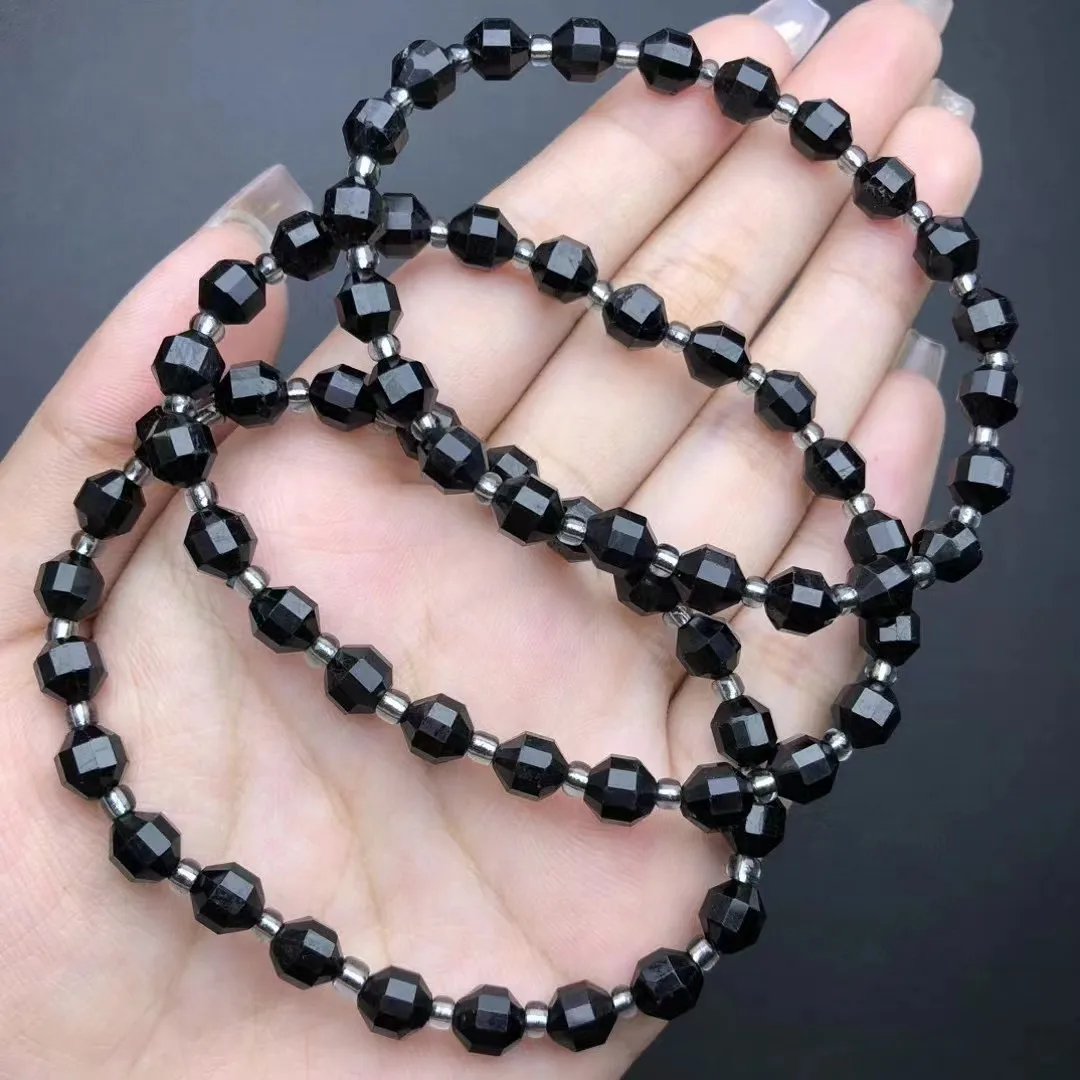 Unit One Bracelet 6mm Good Sale Natural Black Spinel Quartz Crystal Healing Satellite Bead Bracelet