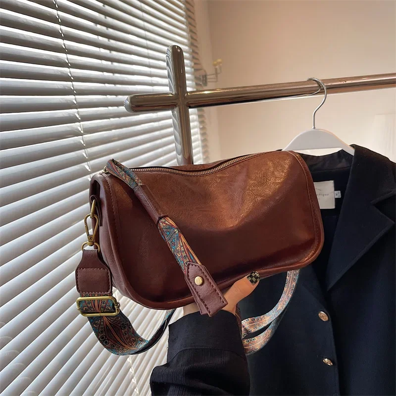 New Fashion Dumpling Oil Wax Leather Bag Diagonal Cross Bag Foreign Trade Temu Popular Bag Women's Single Shoulder Handbag