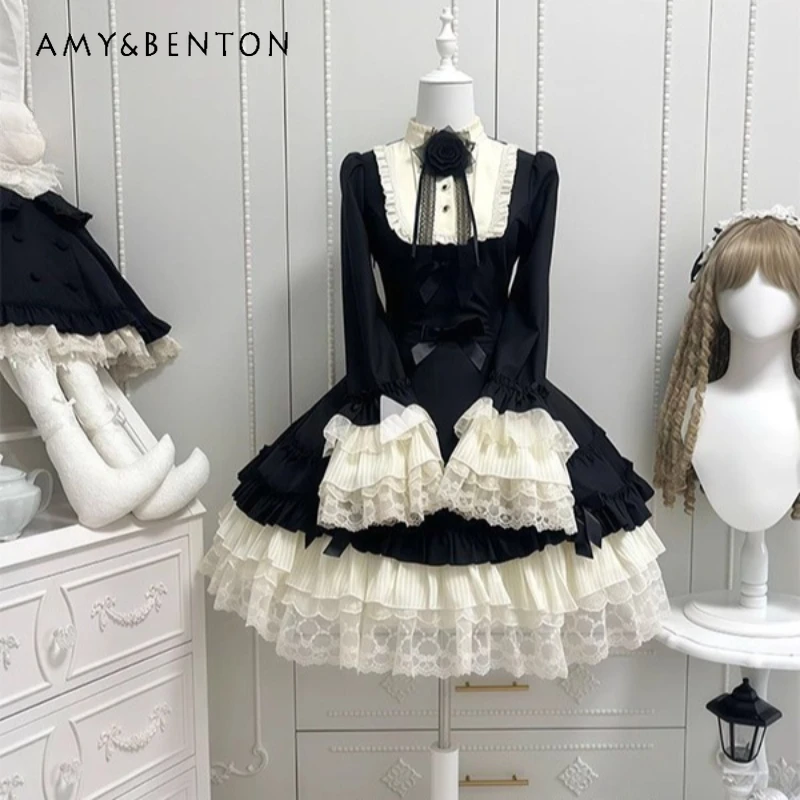 

Gothic Black Cape Women's Coat 2025 Autumn Winter New Design Lolita Japanese Style Sweet Lolita Dresses Two-Piece Sets Ladies