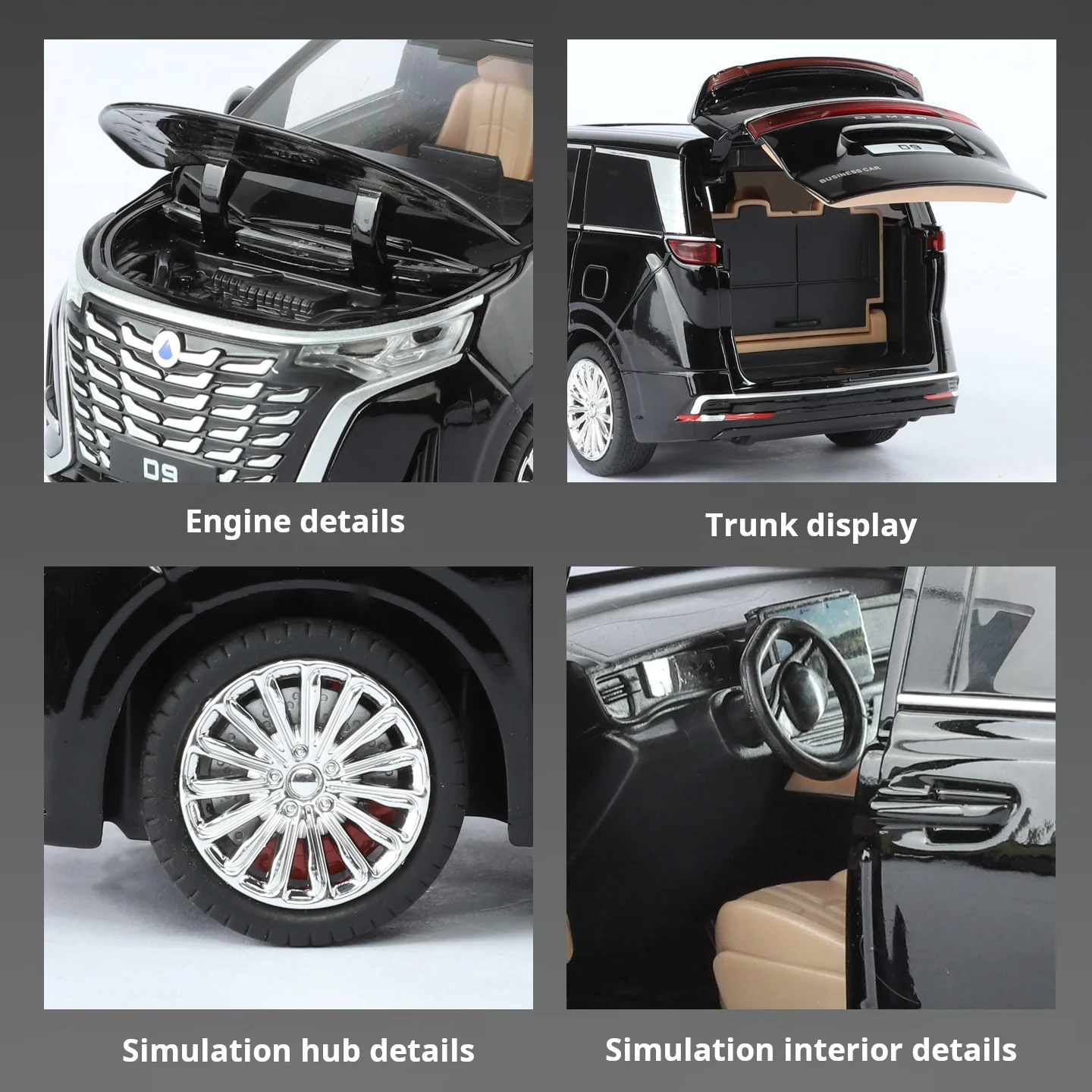 مقياس 1:24 محاكاة Denza D9 سيارة الأعمال سبيكة دييكاست نموذج سيارة كلاسيكية ضوء الصوت الأولاد لعبة طفل هدية المقتنيات #5