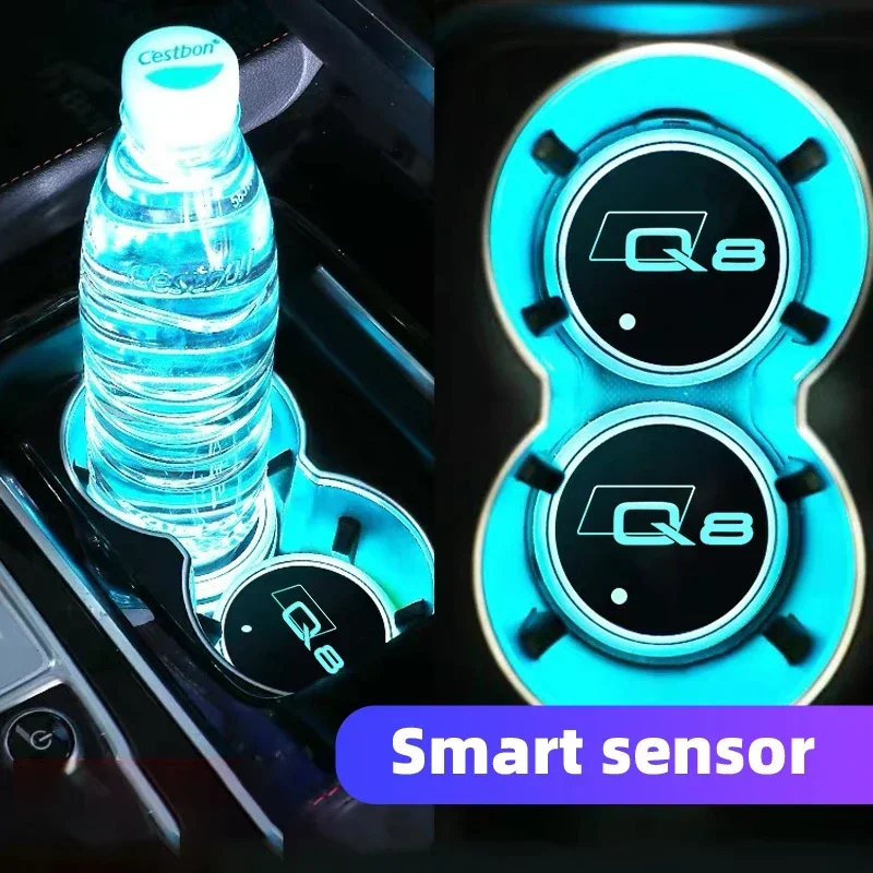 

2Pcs 7 Colorful USB Car Logo Led Atmosphere Light Cup Luminous Coaster Holder For Audi Q8 4MN Auto Accessories
