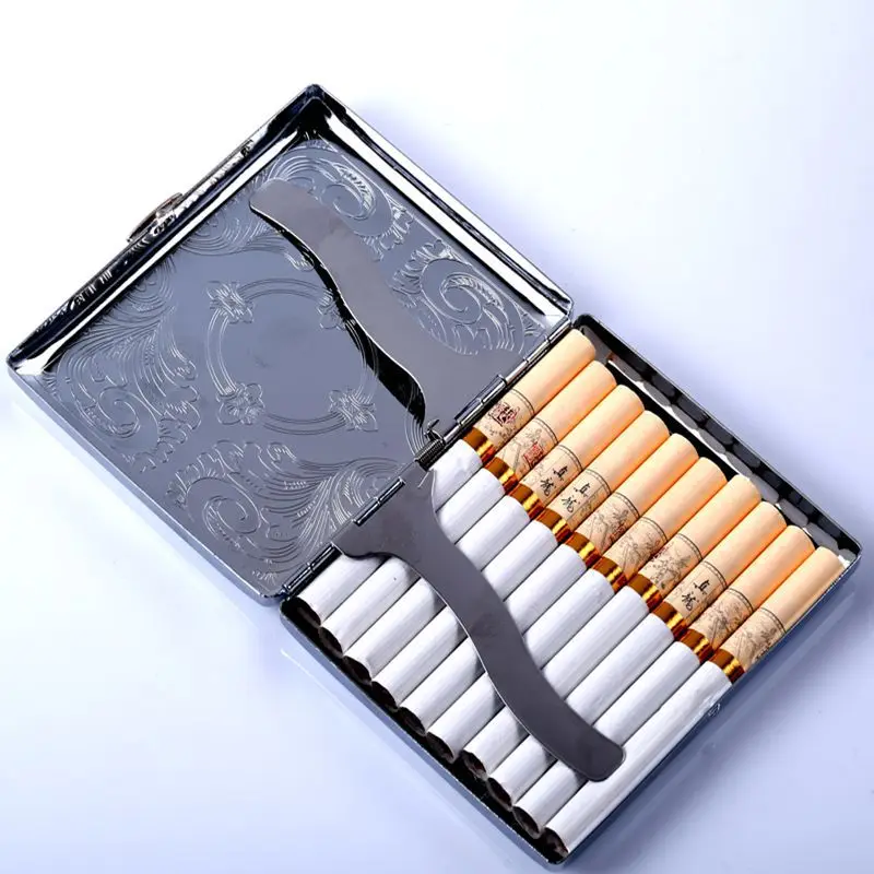 Metal Cigarette Case Box Tobacco Box Case Container with 2 Clips Cigarettes Cigar Holder Case Box Cigarettes Storage Box Case