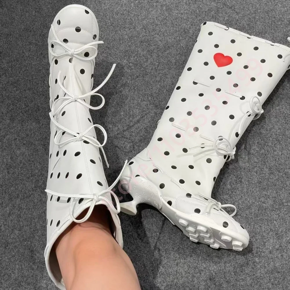 

Новые балетные сапоги 2026 года с круглым носком, в горошек, с бантом, на необычном каблуке, сексуальные женские сапоги до колена, модные повседневные сапоги для вечеринок и показов