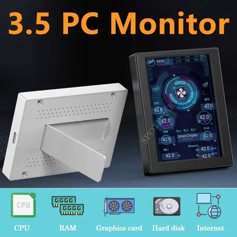 Monitor komputer LCD 3.5 inci, layar tampilan USB Tipe C layar sekunder PC CPU GPU RAM IPS Monitor