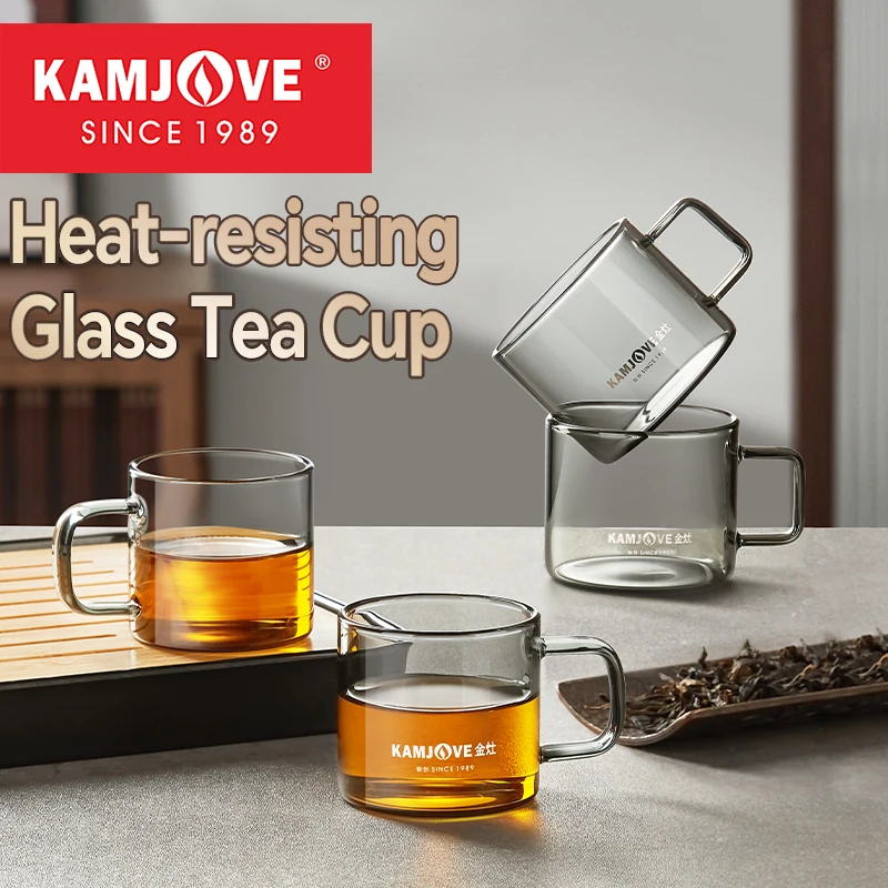 KAMJOVE Gray Transparent Glass Water Cup with Handle Tea Cup Heat-resistant Glass Tea Cup Thickened Glass Cup Handle 50-150ml