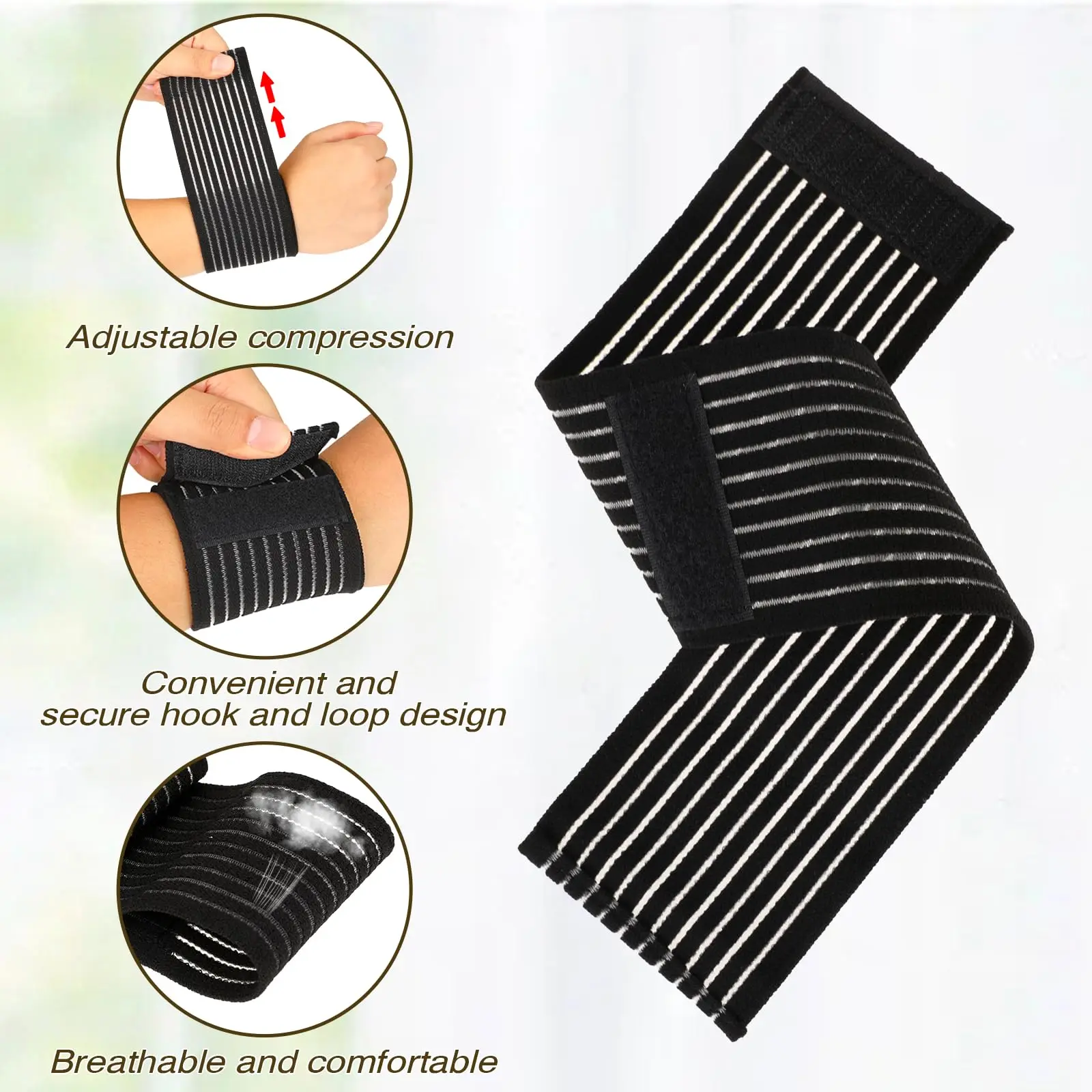 1 Pair Wrist Wraps Carpal Tunnel Wrist Brace Compression Strap Hand Brace Wraps Working Out Adjustable Breathable Wristband