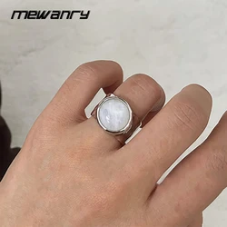 Mewanry Silver Color Moonstone Ring For Women New Fashion Minimalist Exaggerated Anniversary Party Jewelry Accessories Gifts