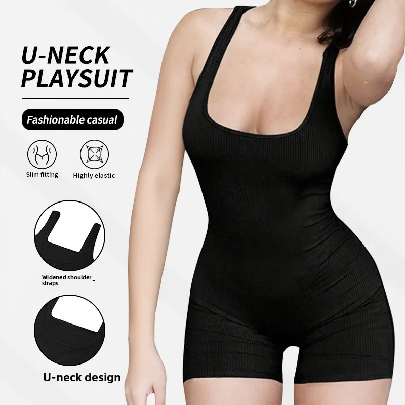 

New Women's Bla-Piece orts Tight U-Ne Low-Bust Svel Faion Casual Summer Cross-Border High Waist Nine-Piece ...