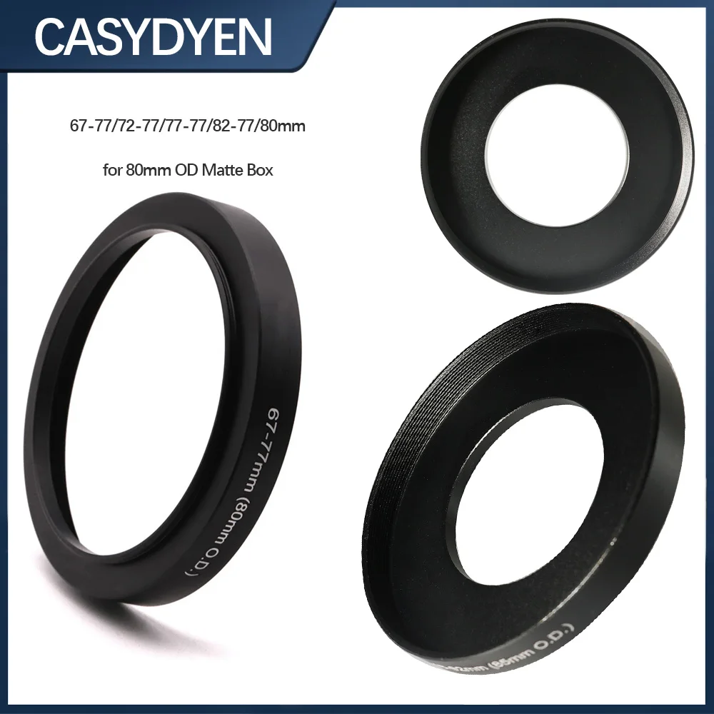 Metal Lens Cap 67-77/72-77/77-77/82-77mm (80mm O.D.) Matte Box Filter Adapter Step Up Front Ring