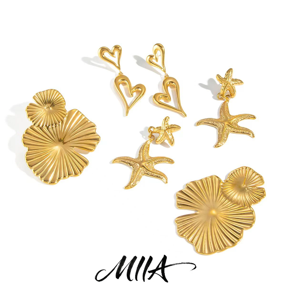 Miia Minimalism Personality Stainless Steel Drop Earrings Women Leaf Heart Star Starfish Twist Metal Earrings Geometry Jewelry