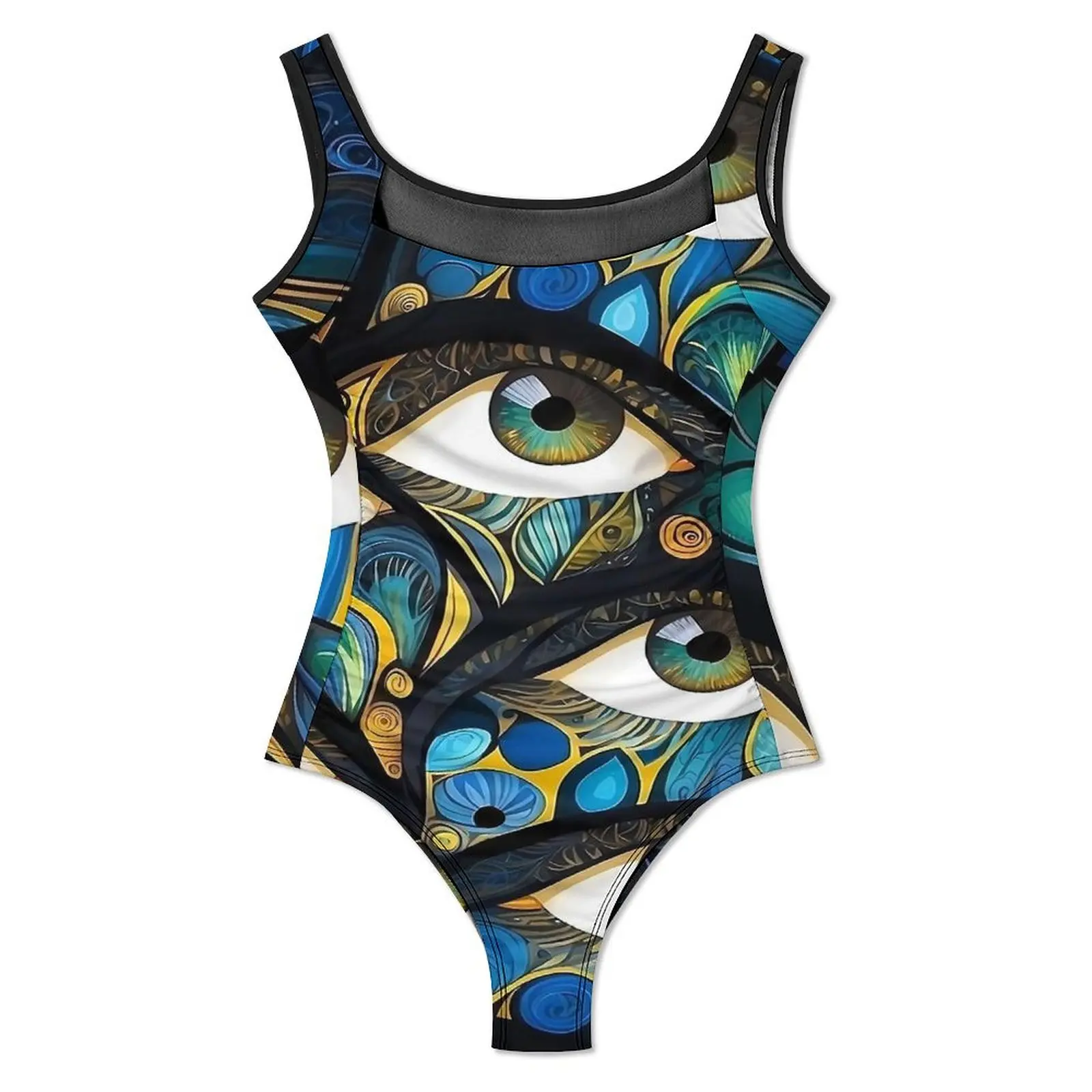 Badpak met abstracte boze oogprint, badmode uit één stuk, push-up vintage badpakken, sexy fitness grafische bodysuit