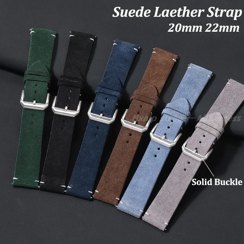 

Suede Genuine Leather Watch band 20mm 22mm Handmade Stitching Cowhide Strap for Omega for Seiko Smartwatch Wristband Accessories