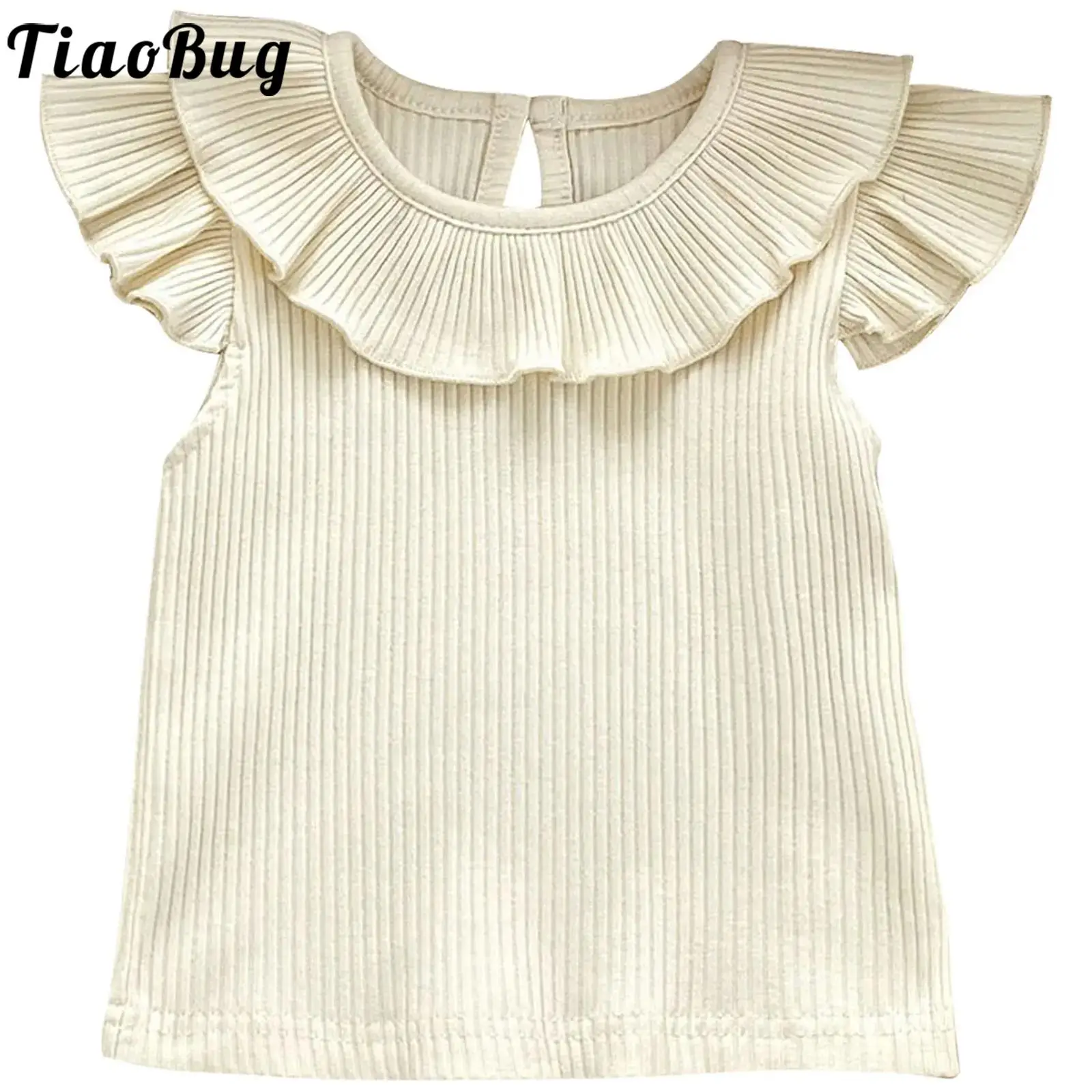 

Toddler Baby Girls Summer Rib Knit Tops Ruffle Flying Sleeve T-shirt Solid Color Blouse Tops Kids Casual Daily Wear Clothes