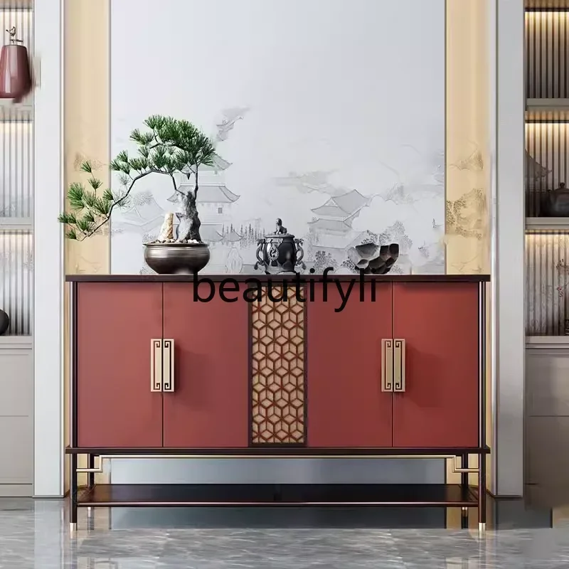 New Chinese style is facing the foyer, entrance cabinet, retro red dining side cabinet, living room locker, solid woodH
