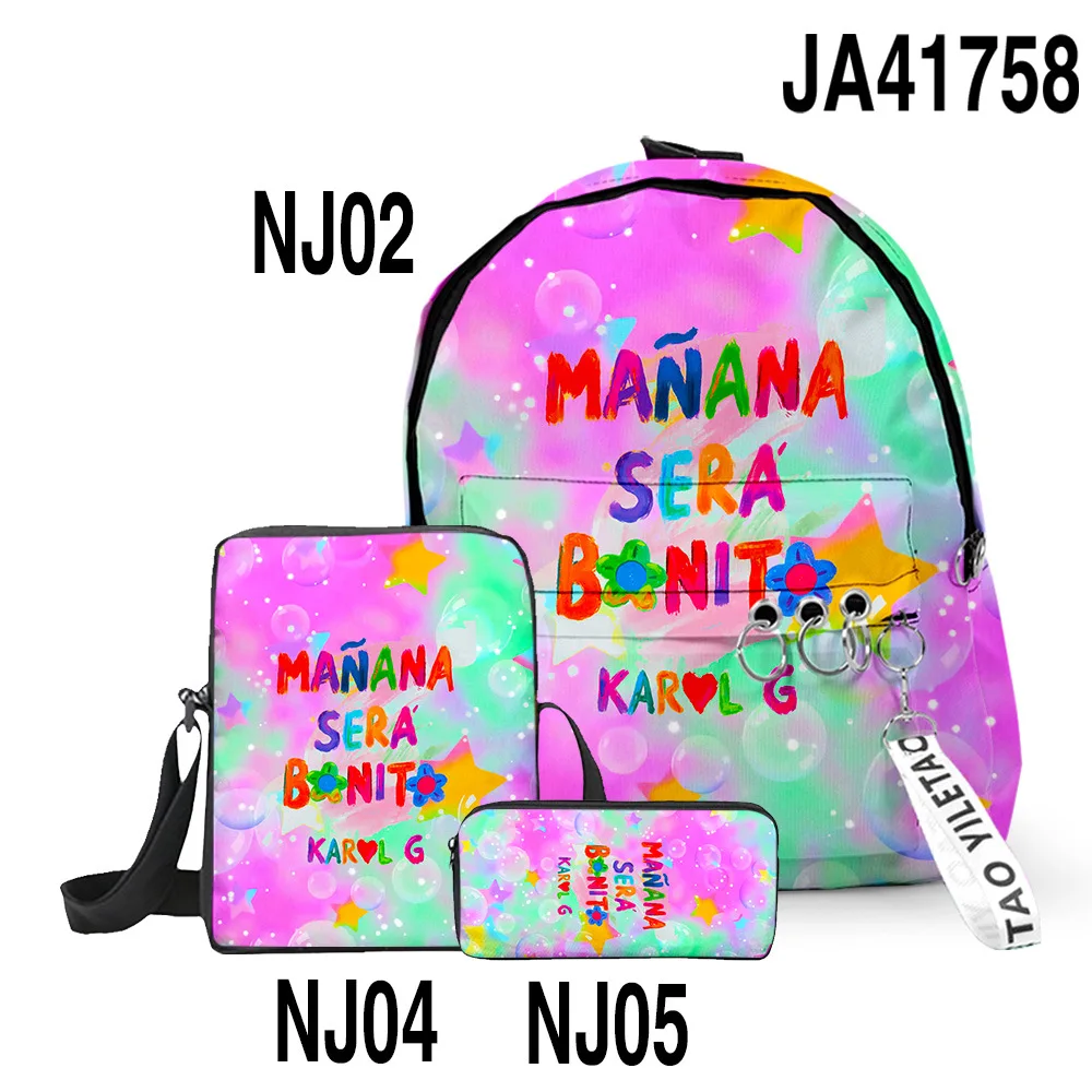 Classic Popular Manana Sera BonitoI 3D Print 3pcs/Set School Bags Laptop Daypack Backpack Inclined shoulder bag Pencil Case