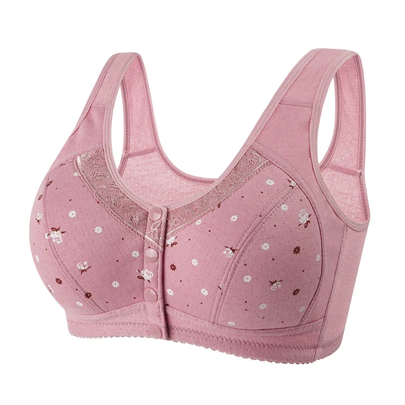 Reggiseno estivo da donna in cotone sottile mamma fibbia aperta anteriore di grandi dimensioni senza imbottiture in cotone intimo reggiseno ad