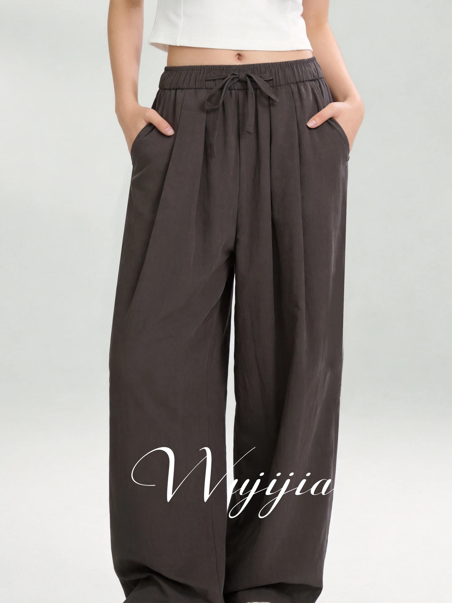 

High Waist Wide Leg Pants plus Size Casual Summer New Style Meat Concealing Slimming Design Straight Cut Long Trousers