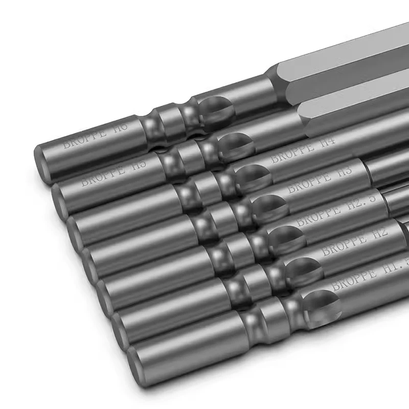 Broca de destornillador eléctrico hexagonal interior S2, taladro de aleación de acero de 5mm, vástago redondo, magnético, 801