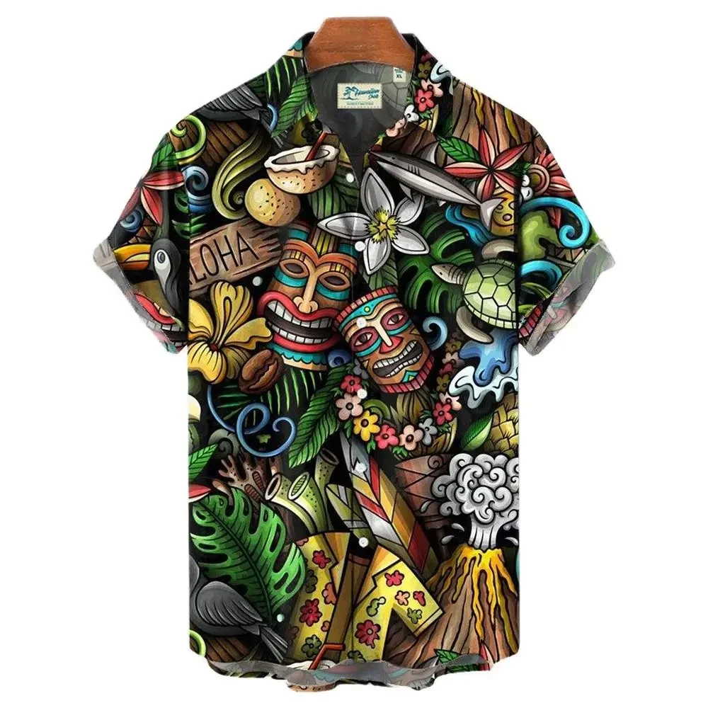 3d Skull Hawaiian Shirt for Man Oversized Casual Men\'s Shirts Streetwear Beach Summer Male Short Sleeve Blouse Trendy Tops Tees