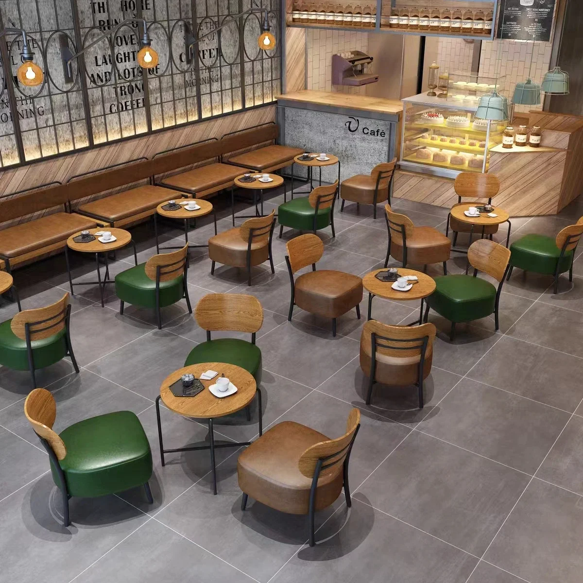 

A Modern simple coffee shop American leisure sofa retro milk tea shop table and chair combination