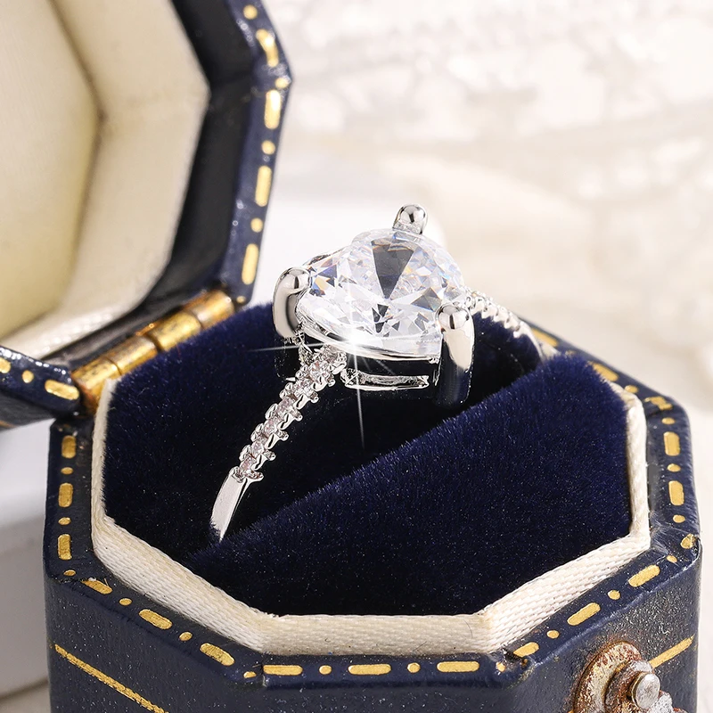 جديد 925 فضة القلب الدائري البريق الزركون جودة عالية للنساء الزفاف غرامة مجوهرات اكسسوارات هدية حفلة