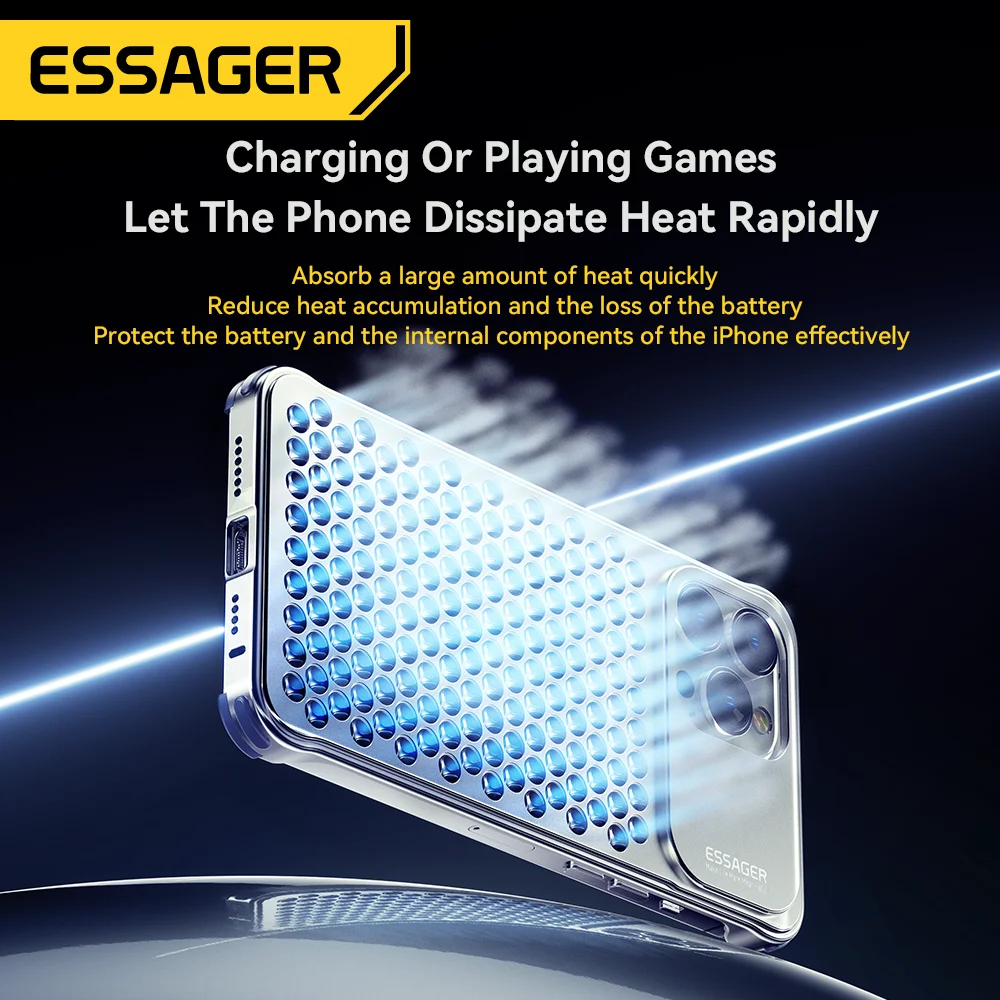 Essager Aluminum Alloy Phone Case Hollow Heat Dissipation Anti-fall Shockproof Phone Cover For Iphone 15 14 Pro 14 13Pro Max