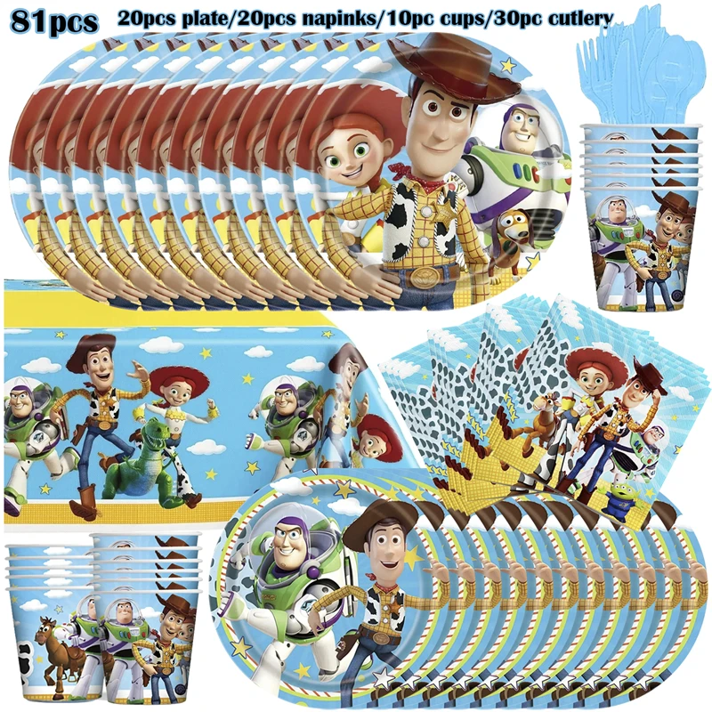 New Disney Toy Story Birthday Decoration Woody Party Paper Napkins Plates Cups Buzz Lightyear Balloons Baby Shower Kids Supplies