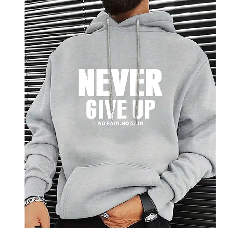 Men's Hooded Sweatshirt With Drawstring And Letter Print Spring And Autumn Solid Color Youth Trend Pullover Casual Top