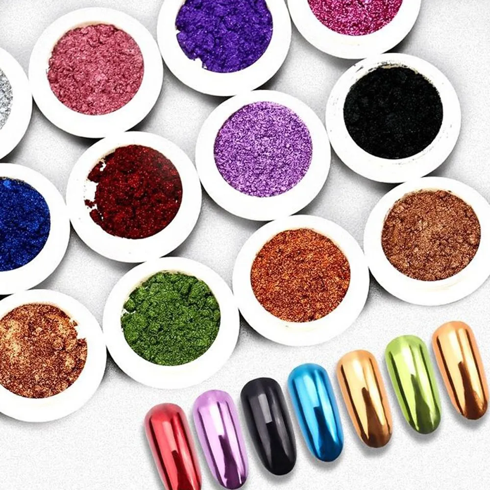 1Box 0.5g Metallic Mirror Effect Chrome Powder Nail Glitter Holographic Metallic Chrome Powder 19Colors Rubbing Pigment for Nail