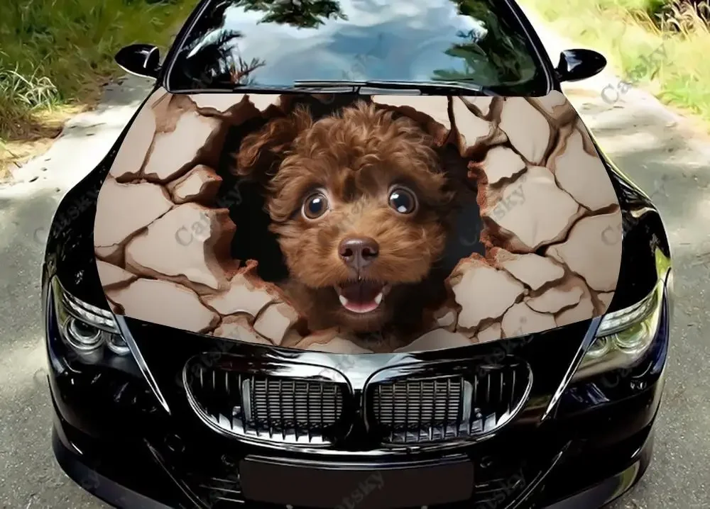 

Dog Looking Through Hole Car Hood Vinyl Stickers Wrap Vinyl Film Engine Cover Decals Sticker Universal Car Hood Protective Film